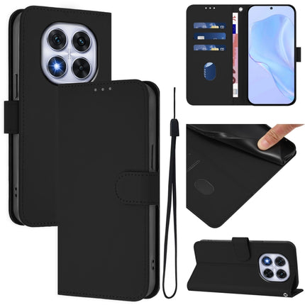 Skin Feel Solid Color Leather Phone Case with Lanyard, For Redmi Note 14 Pro 5G / 14 Pro+ 5G