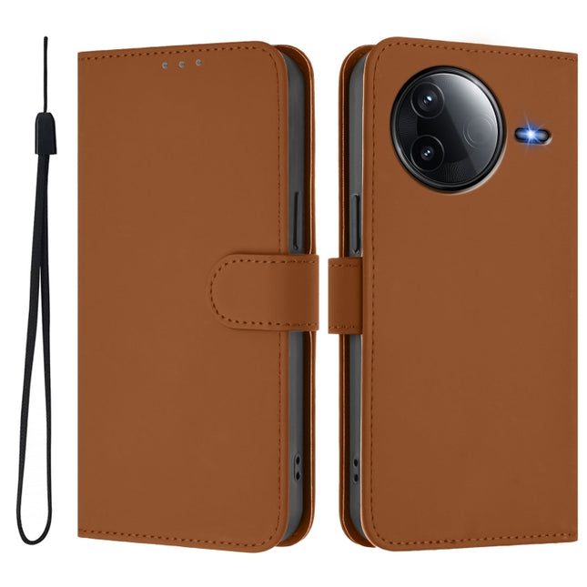 Skin Feel Solid Color Leather Phone Case with Lanyard, For Redmi Note 14 Pro 5G / 14 Pro+ 5G