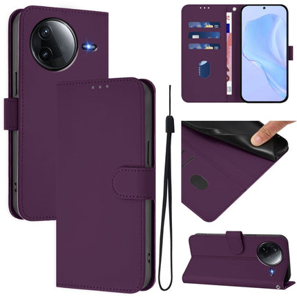 Skin Feel Solid Color Leather Phone Case with Lanyard, For Redmi K80 / K80 Pro