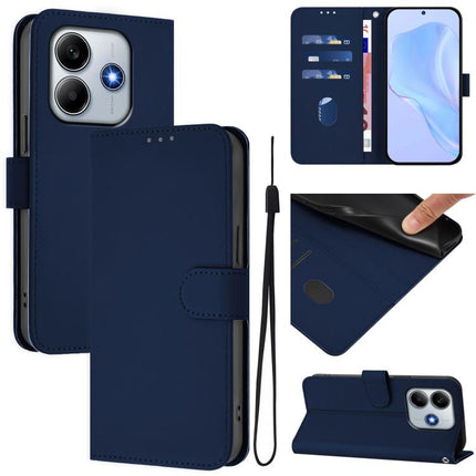 Skin Feel Solid Color Leather Phone Case with Lanyard, For Redmi Note 14 4G 163.25mm