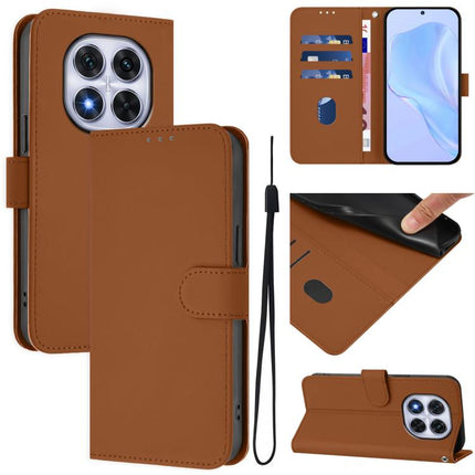 Skin Feel Solid Color Leather Phone Case with Lanyard, For Redmi Note 14 Pro 4G