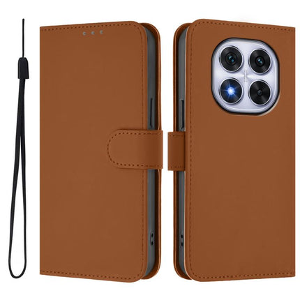 Skin Feel Solid Color Leather Phone Case with Lanyard, For Redmi Note 14 Pro 4G