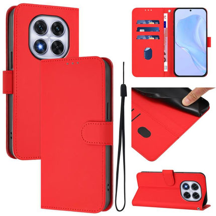 Skin Feel Solid Color Leather Phone Case with Lanyard, For Redmi Note 14 Pro 4G