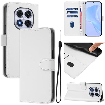 Skin Feel Solid Color Leather Phone Case with Lanyard, For Redmi Note 14 Pro 4G