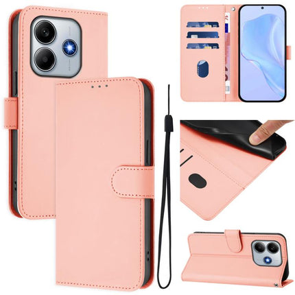 Skin Feel Solid Color Leather Phone Case with Lanyard, For Redmi Note 14 5G Global