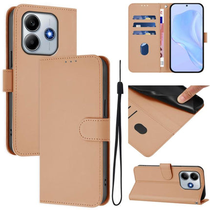 Skin Feel Solid Color Leather Phone Case with Lanyard, For Redmi Note 14 5G Global