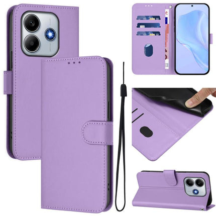 Skin Feel Solid Color Leather Phone Case with Lanyard, For Redmi Note 14 5G Global