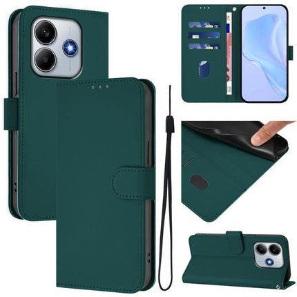 Skin Feel Solid Color Leather Phone Case with Lanyard, For Redmi Note 14 5G Global