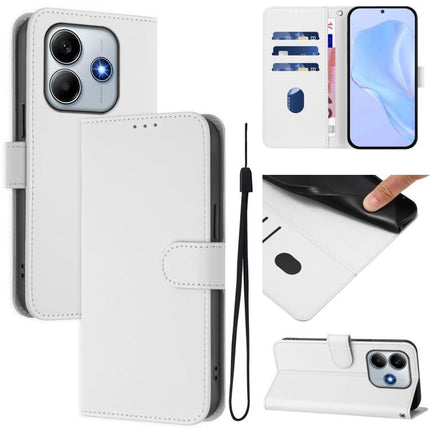 Skin Feel Solid Color Leather Phone Case with Lanyard, For Redmi Note 14 5G Global