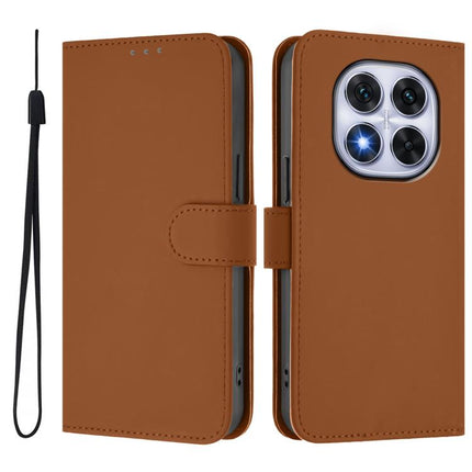 Skin Feel Solid Color Leather Phone Case with Lanyard, For Redmi Note 14 Pro 5G Global