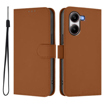 Skin Feel Solid Color Leather Phone Case with Lanyard, For Redmi Turbo 4