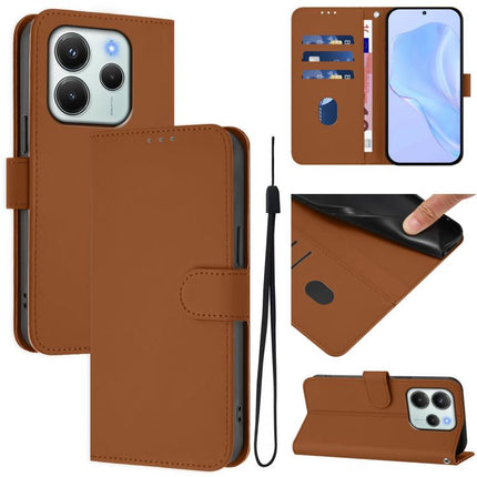 Skin Feel Solid Color Leather Phone Case with Lanyard, For Redmi Note 14 4G EU 164.84mm