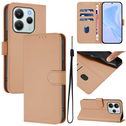 Skin Feel Solid Color Leather Phone Case with Lanyard, For Redmi Note 14 4G EU 164.84mm