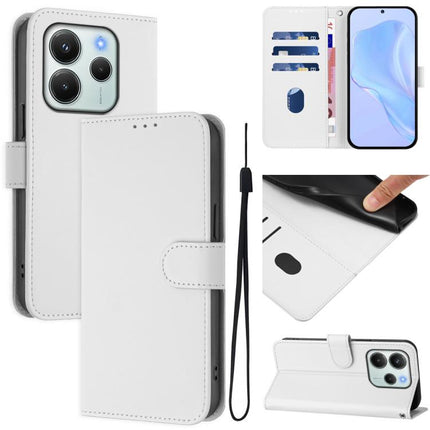 Skin Feel Solid Color Leather Phone Case with Lanyard, For Redmi Note 14 4G EU 164.84mm