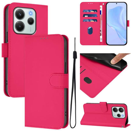 Skin Feel Solid Color Leather Phone Case with Lanyard, For Redmi Note 14 4G EU 164.84mm