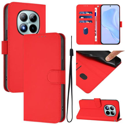 Skin Feel Solid Color Leather Phone Case with Lanyard, For Redmi Note 15 Pro+ 5G Global 163.3mm