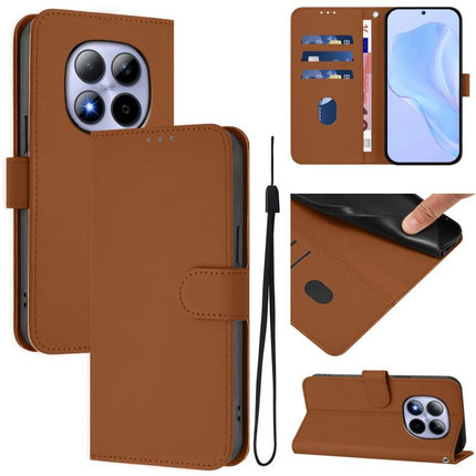 Skin Feel Solid Color Leather Phone Case with Lanyard, For Redmi Note 15 Pro 5G Global 163.6mm