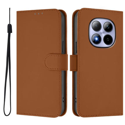 Skin Feel Solid Color Leather Phone Case with Lanyard, For Redmi Note 15 Pro 5G Global 163.6mm