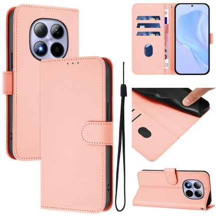 Skin Feel Solid Color Leather Phone Case with Lanyard, For Redmi Note 15 Pro 5G Global 163.6mm