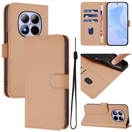 Skin Feel Solid Color Leather Phone Case with Lanyard, For Redmi Note 15 Pro 5G Global 163.6mm