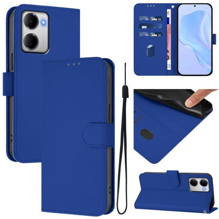 Skin Feel Solid Color Leather Phone Case with Lanyard, For Redmi 15a 5G Global