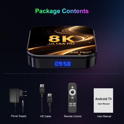 TX98 Pro+ 8K UHD Android 13 Smart TV Box with Remote Control, RK3528 Quad-Core, 2GB+16GB, 4GB+32GB, 4GB+64GB