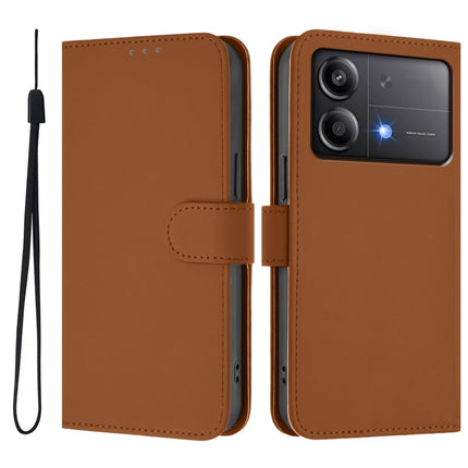 Skin Feel Solid Color Leather Phone Case with Lanyard, For Xiaomi Poco X6 Neo 5G Global