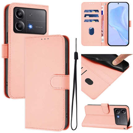 Skin Feel Solid Color Leather Phone Case with Lanyard, For Xiaomi Poco X6 Neo 5G Global