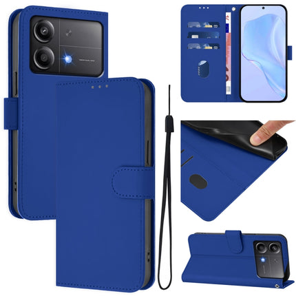 Skin Feel Solid Color Leather Phone Case with Lanyard, For Xiaomi Poco X6 Neo 5G Global
