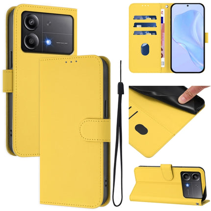 Skin Feel Solid Color Leather Phone Case with Lanyard, For Xiaomi Poco X6 Neo 5G Global