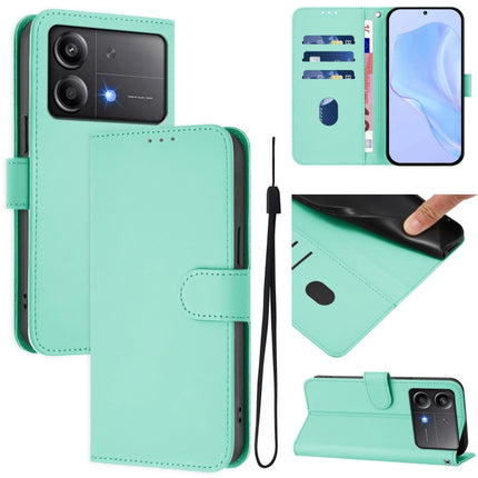 Skin Feel Solid Color Leather Phone Case with Lanyard, For Xiaomi Poco X6 Neo 5G Global