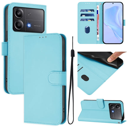 Skin Feel Solid Color Leather Phone Case with Lanyard, For Xiaomi Poco X6 Neo 5G Global