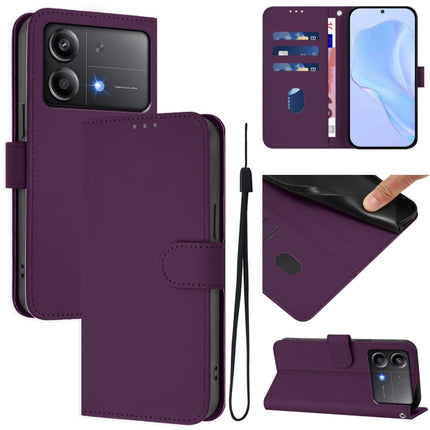 Skin Feel Solid Color Leather Phone Case with Lanyard, For Xiaomi Poco X6 Neo 5G Global