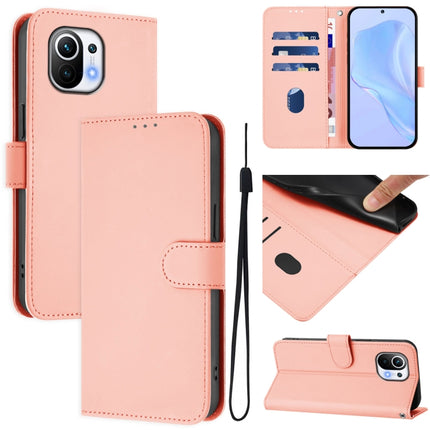 Skin Feel Solid Color Leather Phone Case with Lanyard, For Xiaomi Mi 11