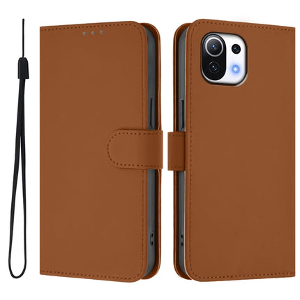 Skin Feel Solid Color Leather Phone Case with Lanyard, For Xiaomi Mi 11 Lite 5G