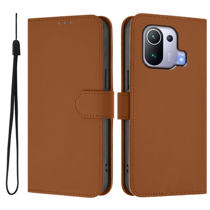 Skin Feel Solid Color Leather Phone Case with Lanyard, For Xiaomi Mi 11 Pro