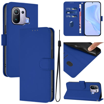 Skin Feel Solid Color Leather Phone Case with Lanyard, For Xiaomi Mi 11 Pro