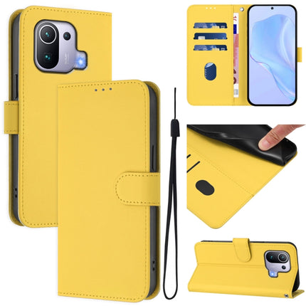 Skin Feel Solid Color Leather Phone Case with Lanyard, For Xiaomi Mi 11 Pro