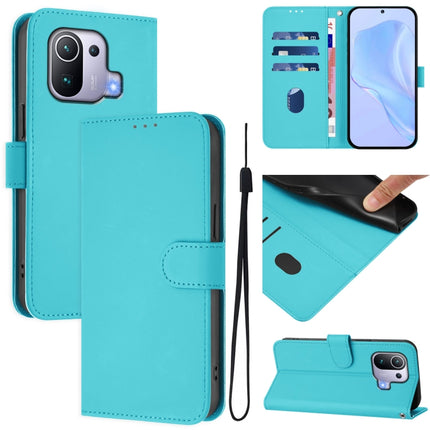 Skin Feel Solid Color Leather Phone Case with Lanyard, For Xiaomi Mi 11 Pro
