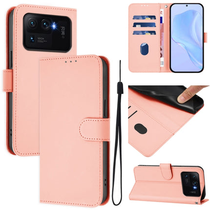 Skin Feel Solid Color Leather Phone Case with Lanyard, For Xiaomi Mi 11 Ultra