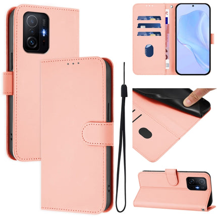 Skin Feel Solid Color Leather Phone Case with Lanyard, For Xiaomi 11T / 11T Pro