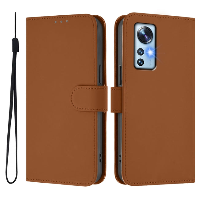 Skin Feel Solid Color Leather Phone Case with Lanyard, For Xiaomi 12 5G / 12S 5G / 12X 5G