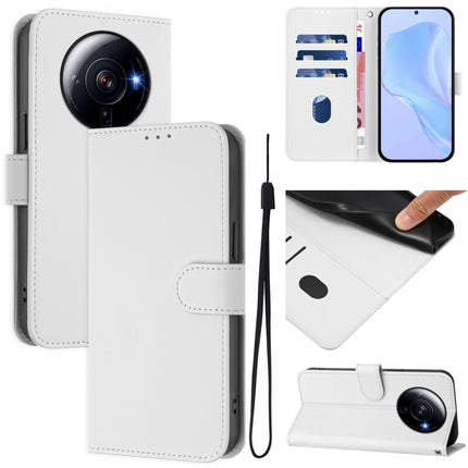 Skin Feel Solid Color Leather Phone Case with Lanyard, For Xiaomi 12S Ultra