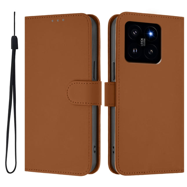 Skin Feel Solid Color Leather Phone Case with Lanyard, For Xiaomi 14