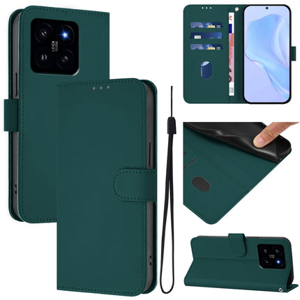 Skin Feel Solid Color Leather Phone Case with Lanyard, For Xiaomi 14
