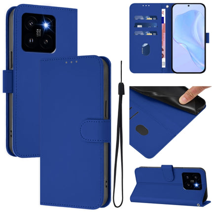 Skin Feel Solid Color Leather Phone Case with Lanyard, For Xiaomi 14 Pro 5G Global