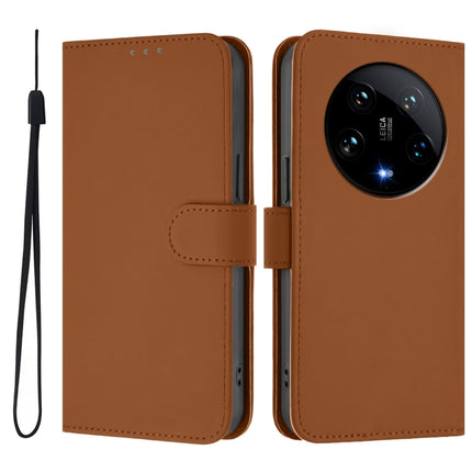 Skin Feel Solid Color Leather Phone Case with Lanyard, For Xiaomi 14 Ultra 5G Global