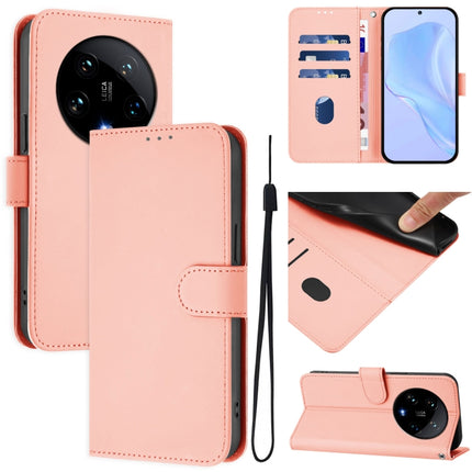 Skin Feel Solid Color Leather Phone Case with Lanyard, For Xiaomi 14 Ultra 5G Global