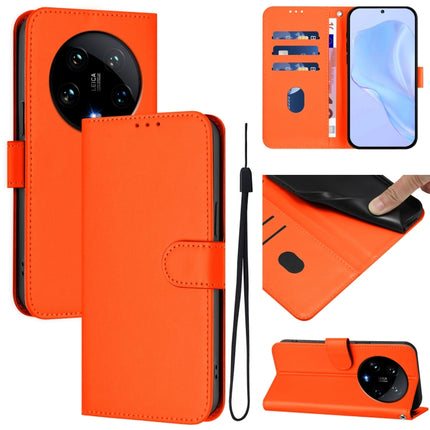 Skin Feel Solid Color Leather Phone Case with Lanyard, For Xiaomi 14 Ultra 5G Global