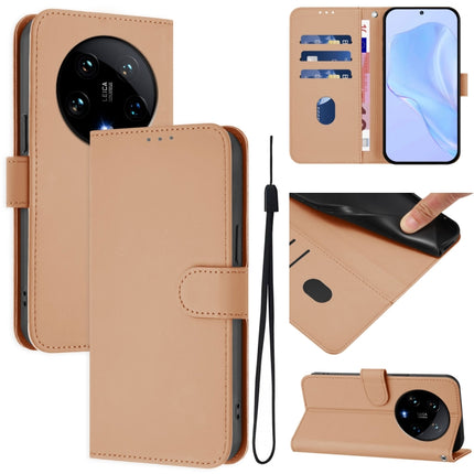 Skin Feel Solid Color Leather Phone Case with Lanyard, For Xiaomi 14 Ultra 5G Global